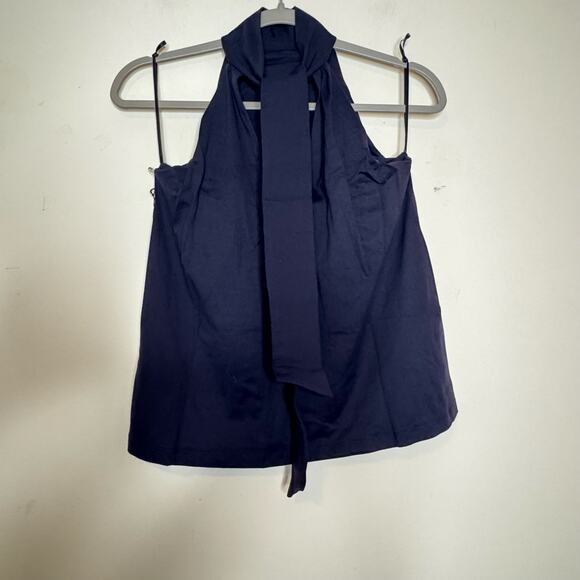 Susana Monaco Sleeveless Tie Neck Flare Top Midnight XS NWT Mockneck Stretchy - Picture 4 of 8